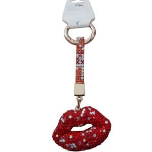 Red Lip Keychain with Gold Accents